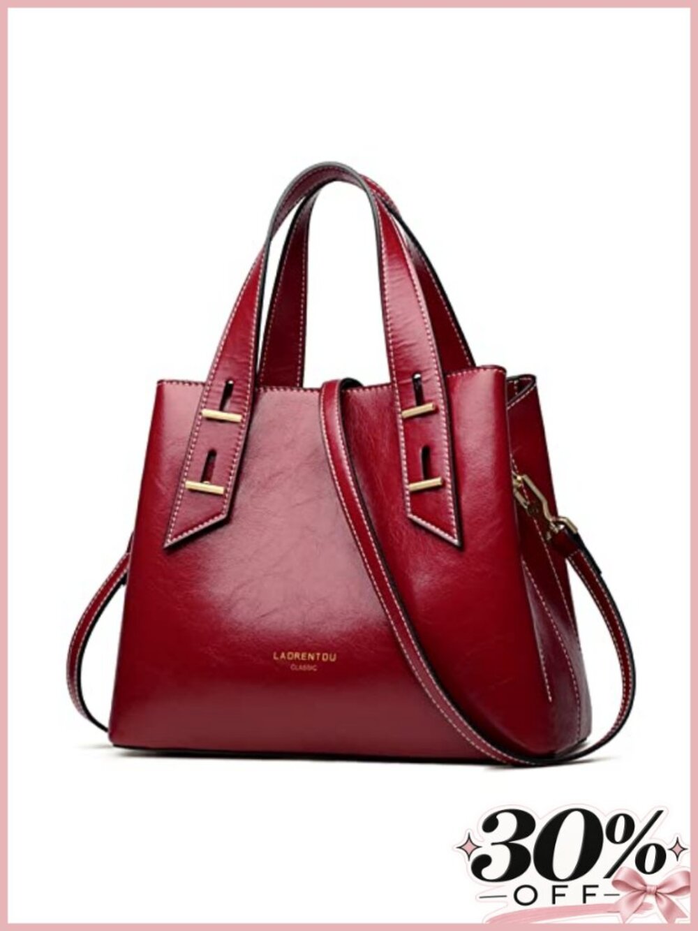 Genuine Leather Crossbody Satchel Tote Handbag with Adjustable Strap
